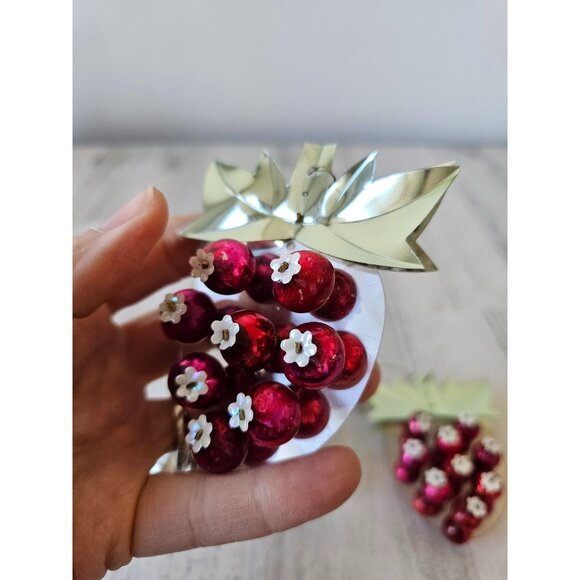 Vintage resl lenz Mercury glass strawberry ornament RARE West Germany set unique - Picture 8 of 10